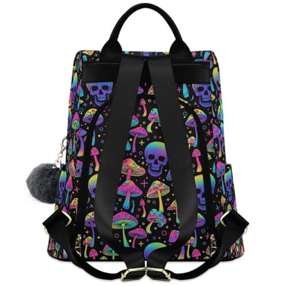 MNSRUU Women Backpack Purse Magic Skull Mushroom Purple Backpack for Women Anti-theft Shoulder Bag Carry On Backpack Lightweight Rucksack Fashion Travel Ladies Bags - color: Goth 02