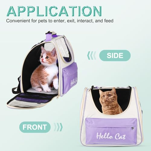 Cat Backpack Carrier, Large Space & Breathable, Ventilated Mesh Design Pet Backpack for Cats or Small Dogs, Intended for Hiking/Camping/Traveling (Purple, 14.6"x9.8"x13.4") - color: Purple