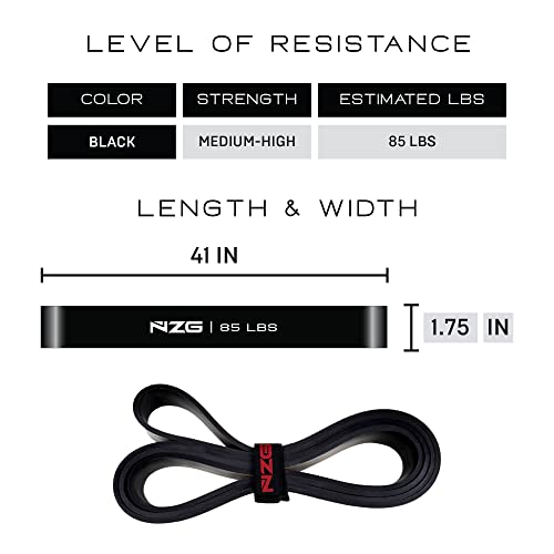 NonZero Gravity 100% Latex-Free Organic Rubber Power Resistance Bands | Compact Durable Hypoallergenic Bands for Strength Training & Workouts | 11 Levels (10 to 140 Lbs) - color: 5. Black-85 lb