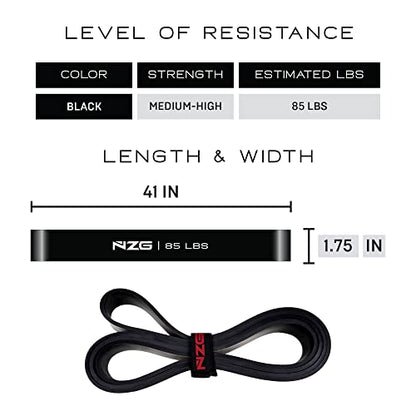 NonZero Gravity 100% Latex-Free Organic Rubber Power Resistance Bands | Compact Durable Hypoallergenic Bands for Strength Training & Workouts | 11 Levels (10 to 140 Lbs) - color: 5. Black-85 lb
