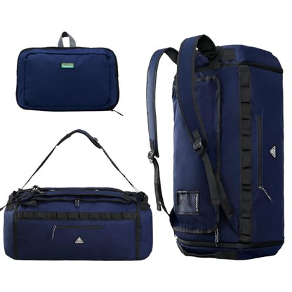 Haimont Duffel Backpack Bag 50L Water Repellent Sports Gym Bag Foldable Men Women with Shoe Compartment for Travel Hiking Camping Outdoor, Navy Blue - color: Navy Blue