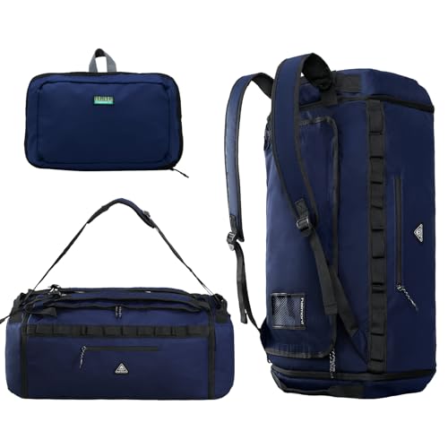 Haimont Duffel Backpack Bag 50L Water Repellent Sports Gym Bag Foldable Men Women with Shoe Compartment for Travel Hiking Camping Outdoor, Navy Blue - color: Navy Blue