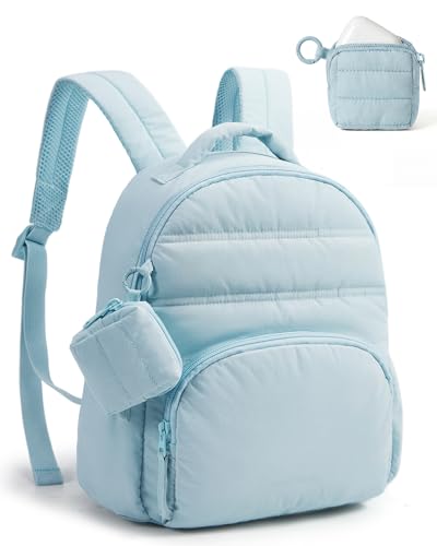 BAGSMART Small Backpacks for Women, Lightweight Puffer Mini Backpack Purse with Pouch, Quilted Casual Daypack, Water-Resistant Bookbag for Daily Travel College, 2-in-1 Set, Baby Blue - color: Baby Blue