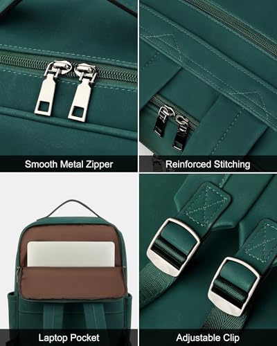MASINTOR 15.6 inch PU Leather Laptop Backpack Purse for Women, Large College Casual Backpack Travel Bag Retro Green - color: Retro Green