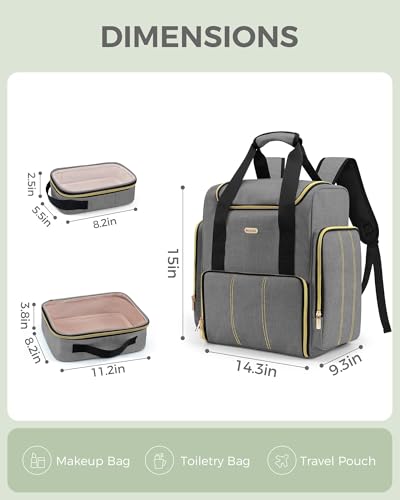 BALULHG Large Portable Travel Makeup Bag with 3 Removable Transparent Case, Dual-Shoulder Multi-Functional Cosmetic Bag,Double Layer Big Capacity Makeup Bag Backpack, Patent Pending - color: Grey