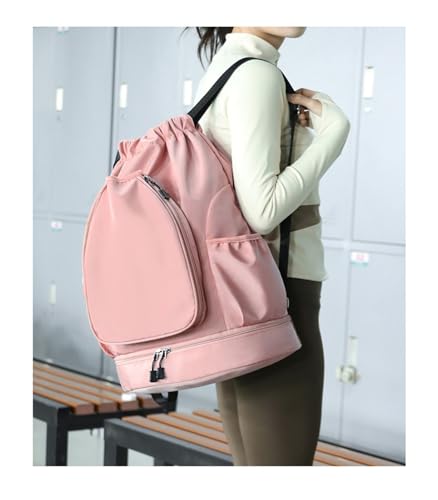 Multifunctional sports bag, backpack, independent shoe compartment, can hold basketball, badminton and tennis(Pink) - color: Pink