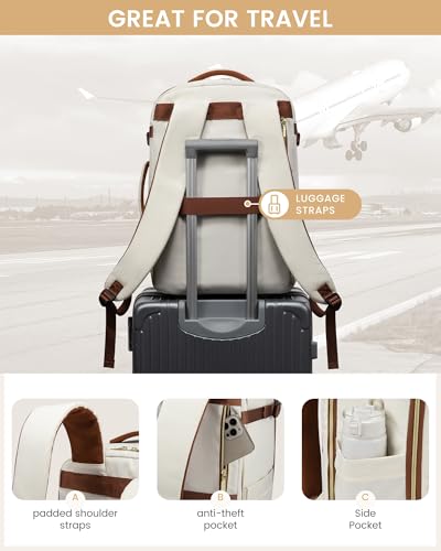 LOVEVOOK Travel Essentials Carry on Backpack 40L Travels Backpack for Women,Waterproof TSA Personal Item Travels Bag Airline Flight Approved,Large Carry on Luggage Laptop Backpack with Packing Cubes - color: Beige White - Chestnut Brown, size: Large-40L-4