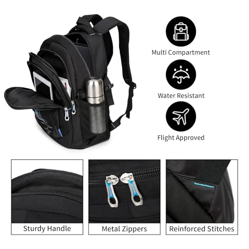 goldwheat School Backpack For Teen Boys, Lightweight Water-Resistant Boys Bookbag With Computer Compartment Fits 15.6" Laptop - color: Black Blue