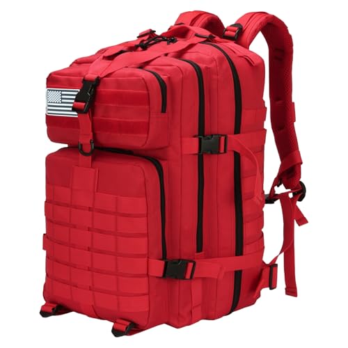 45L Military Tactical Backpack for Men & Women Bug Out Bag Assault pack Molle Daypack Hiking Trekking Rucksack(45L red) - color: 45l Red