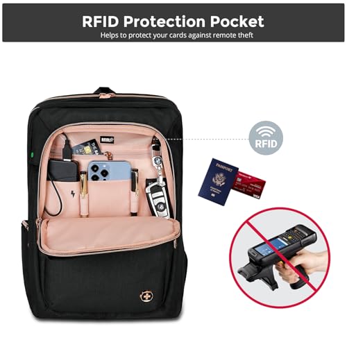 Swissdigital Design Business Laptop Backpack For Women,With USB Charging Port Computer Work Backpack,Fits 15.6 Inch Laptop Compact Travel Casual Backpack,Black | SD1006-01 - color: Black