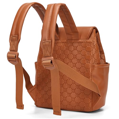 ELLE Compass 10L Vegan Leather Monogram Mini Backpack | Brown - color: Brown