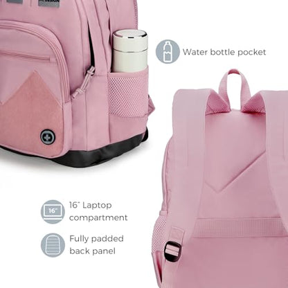 Swissdigital Design Big Student Laptop Backpack with Fun Personalized Patches For College Boy & Girl, Middle High School Teen Bookbag Cool Travel Daypack Pink -Includes 3 Patches | SD1718-81 - color: Pale Pink