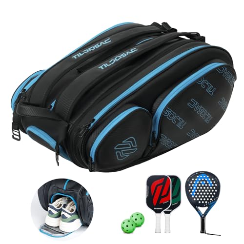 TILDOSAC 2-in-1 Detachable Pickleball & Padel Bag for Men Women | Thermal Foil Insulated Racket Compartment | Outdoor & Gym - color: Black Blue