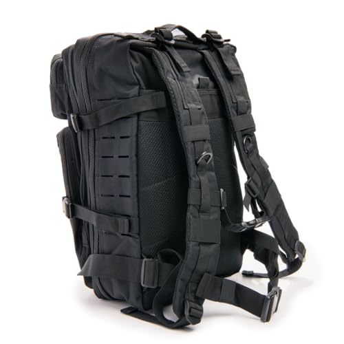 Large Laser-cut MOLLE Backpack with Pistol Retention System, Black, Modular and Lightweight Design for EDC, Range, or Tactical Use - color: Black