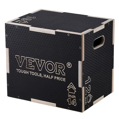 VEVOR 3 in 1 Plyometric Jump Box, Easy-to-Assemble Wood Plyo Box for Jumping Trainers, Home Gym Training and Conditioning - style: 16" x 14" x 12"