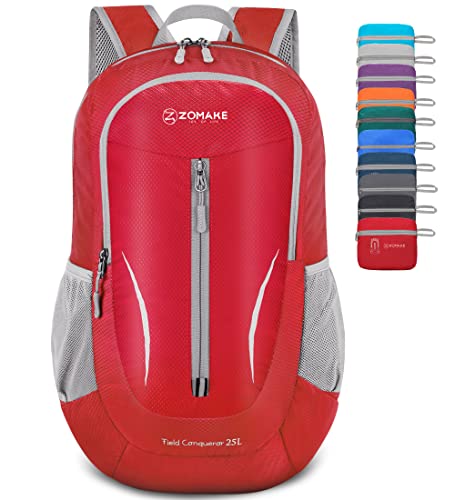 ZOMAKE Ultra Lightweight Packable Backpack 25L, Foldable Hiking Backpacks Water Resistant Small Folding Daypack for Travel(Bright Red) - color: Bright Red