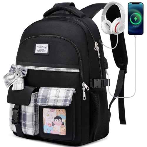 kadilong School Backpack for Women,Bookbag for Teen Girls in Middle High School,Mochilas Mujer Morrales Escuela Niñas - color: Black, size: 15,6 inch