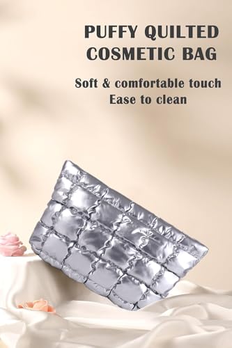 Puffy Quilted Makeup Bag, Cosmetic Travel Pouch for Women, Silver - color: Silver