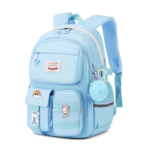 MUSEVOS Girls Backpack for School, Teenage Multiple Pockets Backpack, Bookbag for Primary Elementary High School - color: Lightblue