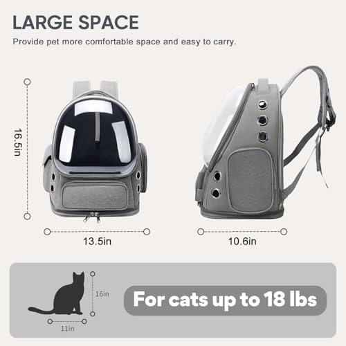 Breathable Cat Backpack Carrier, Large Space Cat Bubble Backpack for Kitty & Small Dog up to 18lbs, Foldable Cat Carrier Backpack, Transparent Airline Approved Carrier for Travel (Gray) - color: Light gray