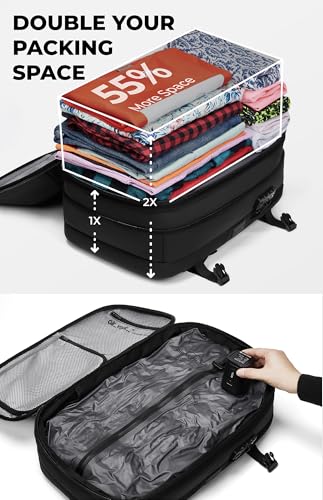AirVault Vacuum Seal Travel Backpack 60L with Expandable HyperSeal Air Compression Vacuum System Water Resistant TSA Lock (Vacuum Pump Included, Black, 60L) - color: Black