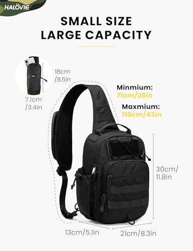 HALOVIE Anti-theft Tactical Sling Bag RFID Black Military Shoulder Bag with Phone Pack EDC Molle Crossbody Bag for men - color: Black