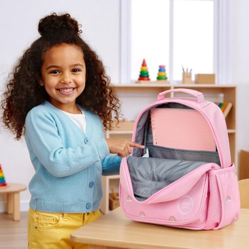 mibasies Toddler Backpacks for Girls 2-4: Quilted Backpack for Preschool Prek Daycare - Cute 12 Inches Bookbag for Little Kids Rainbow Pink - color: Rainbow Pink, style: Toddler-12"h(not Fit Folder)