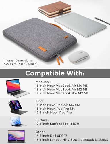 DOMISO Laptop Case Sleeve Protective Cover Compatible with MacBook Air 13 M4 M3 M2,MacBook Pro M2 M1,iPad Air/Pro,13 inch Dell,Lenovo, HP,Asus,Waterproof Computer Cases Bag with Handle,Grey - color: Grey, size: 13" for mac book