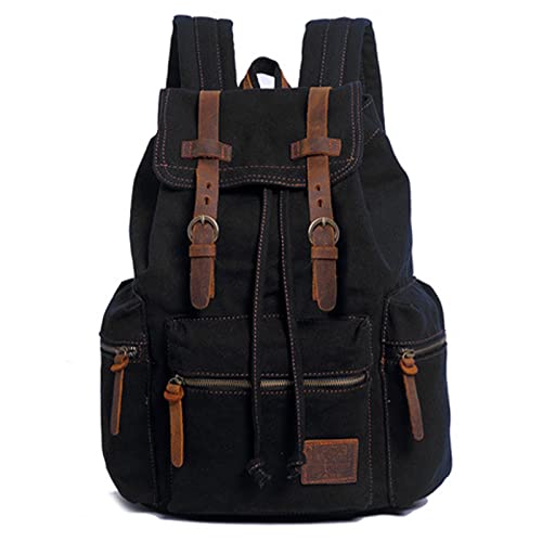 AUGUR High Capacity Canvas Vintage Backpack - for Hiking Travel 12-15" Laptop Backapcks for Men Casual Daypacks School bag Rucksack (M-Black) - color: Black, size: Medium