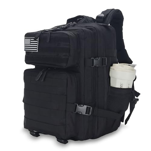 Lovelinks21 25L Tactical Backpack for Men and Women Military Backpack Small Assault Pack Molle Backpack Bug Out Bag Travel Rucksack Daypack (Black) - color: Black