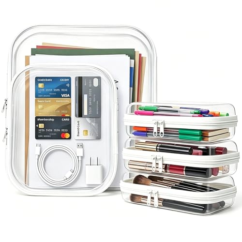 5 Pack Clear Zipper Pouches Set, Hard Shell Zipper Case for Travel, Transparent Toiletry Bag Organizer, Cosmetic Makeup Bag, Portable Travel Organizer for Toiletries, Cables, Accessories - color: White-5P