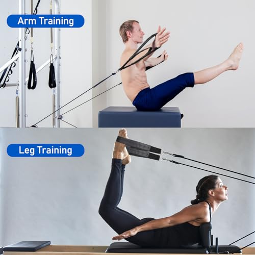 TOBWOLF Pilates Straps - Double Loop D-Ring Straps for Reformer, Padded, Home Gym Workout - color: Black (Upgraded Material PU Leather)