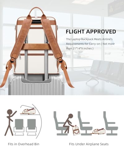 SYTRAH Leather Laptop Backpack for Women Designer Laptop Bag, 16.5 inch Travel Computer Backpacks Purse with Tassel for Work Business with Satchel Purse Beige Brown - color: Beige Brown