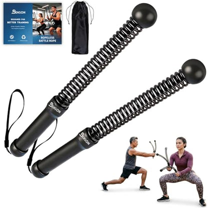 Ropeless Battle Ropes - Heavy Duty Cordless Weighted Exercise Ropes for Working Out - Home Gym Battle Rope with Training Poster