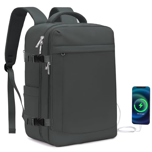 Lossga for Spirit Airlines Personal Item Bag 18x14x8 Inches Travel Bag Mens Travel Backpack for Women Fit Up to 17 inch Weekender Bags With Usb Charging Port Carry on Flight Approved - color: Dark Grey