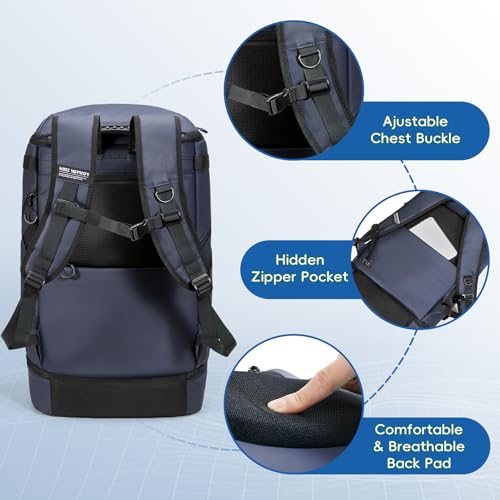 Waterproof Camping Backpack with Lunch Compartment, Mens Backpack Insulated for Work, 17 inch Laptop Bag, Carry On Backpacks for Airplane Beach Travel, Blue - color: Blue