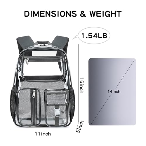 Cusangel Clear Dark Gray Backpack, Heavy Duty Men Clear BookBag,16inch TPU Large Capacity See Through Backpack for Sport Events,transparent plastic Travel,Work School,stadiums - color: Dark Gray