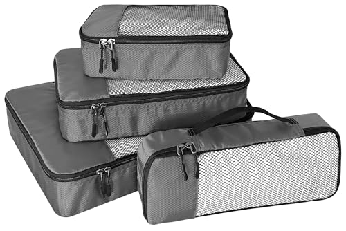 WTREE 4-Piece Packing Cubes Travel Accessories Set for Suitcases - Luggage Organizer Bags with Double Zipper - Mesh Top - Small/Medium/Large/Slim - Dark Grey - color: Dark Grey, size: Slim, Small, Medium, Large