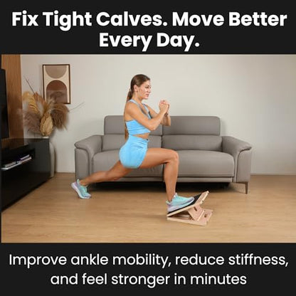 14″ Wide Premium Portable Wooden Slant Board, Thicker Bottom – Professional Adjustable Calf Stretching, Beginner & Rehab Friendly, Exercise Guide and Bonus Muscle Roller, Squats, Physical Therapy - color: Natural, size: 14x14 Inch