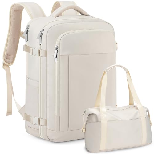 RDTGO Travel Backpack For Women,Personal Item Travel Bag Fits 17" Laptop,Flight Approved Carry-On Backpack, Hiking Backpack,Waterproof Outdoor College Casual Daypack (Beige) - color: Beige