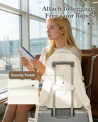 Waterproof Aesthetic Backpack For School, Cute High School Bookbag For Teen Girls Boys, Lightweight Casual Daypack Backpack For Women Men, College Backpack With Lots Of Pockets（Beige） - color: Beige