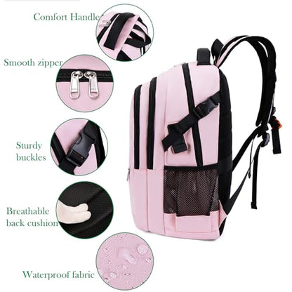 FENGDONG Large Laptop Backpack 17.3 inch Waterproof Travel College Backpack Bookbag,Crossbody Sling Bags for Men & Women Business Backpack Light Pink - color: Light Pink