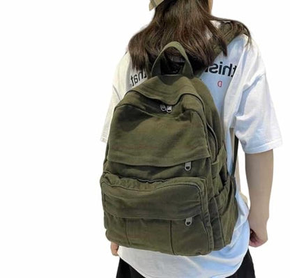 MaxxCloud Women's Heavy Cotton Canvas Laptop Backpack Lightweight Casual Hiking Daypack Travel Bag - color: Army Green