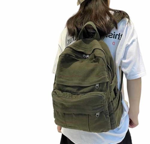 MaxxCloud Women's Heavy Cotton Canvas Laptop Backpack Lightweight Casual Hiking Daypack Travel Bag - color: Army Green