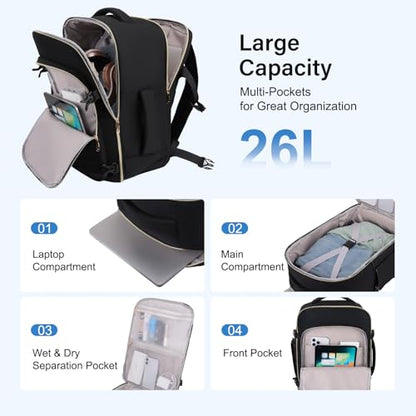 MOSISO Travel Backpack for Women Men, 15-15.6 inch Flight Approved Carry on Backpack with Side Handle & Luggage Strap, 16 inch Personal Item Travel Bag for Weekender College Work Business, Black
