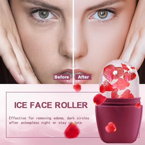 XHJRI Ice Face Roller Massager,Ice Cube Roller for Face, Eyes and Neck Naturally Conditioning and Skin Care,De-Puff Eye Bags,Reduce Migraine Pain,Reusable Massage Silicone Ice Mold (Upgrade Rose) - color: New Rose