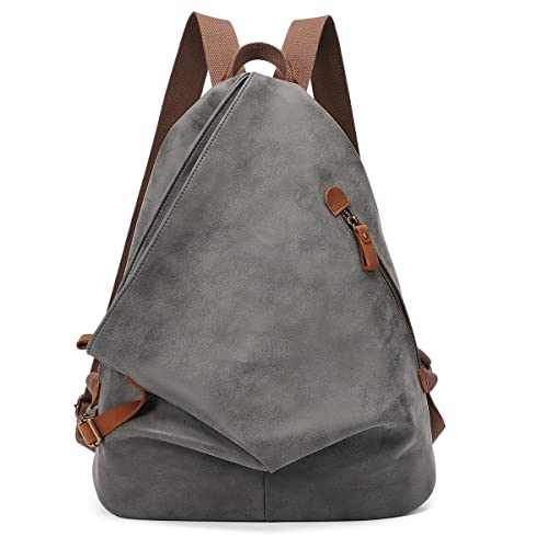 KL928 PU Leather Vintage Backpack – Large Casual Daypack Outdoor Travel Rucksack Hiking Backpacks for Men Women - color: 6882-pu-d.grey