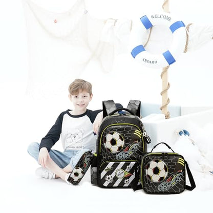 Meetbelify Kids School Backpacks for Girls Boys Backpack with Lunch Bag for Elmentary Students - color: 02 Football