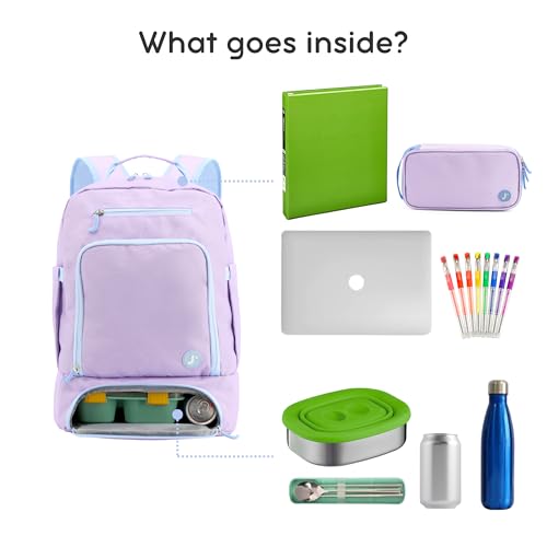 J World New York 2-in-1 Insulated Backpack Lunch Box for Kids. Adult School Bookbag, Purple, 17 x 13 x 9 Inches - color: Purple