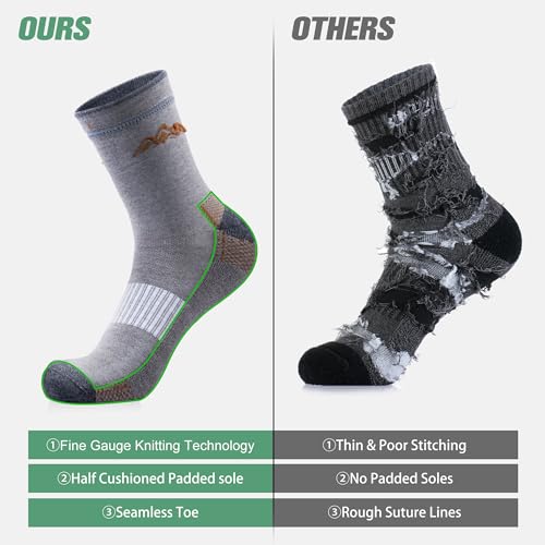 innotree Men's Merino Wool Hiking Socks 3 Pairs, Moisture Wicking Cushioned Breathable Crew Socks for Hiking Walking Trekking - color: Black,gray,green, size: Large